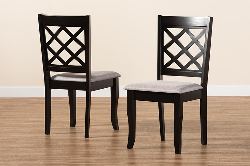 Pamela Modern and Contemporary Gray Fabric Upholstered and Dark Brown Finished Wood 2-Piece Dining Chair Set