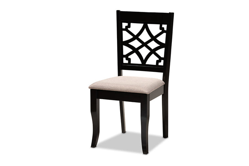 Meike Sand Fabric Upholstered and Espresso Brown 7-Piece Dining Set Baxton