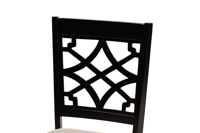 Meike Sand Fabric Upholstered and Espresso Brown 7-Piece Dining Set Baxton