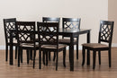 Meike Sand Fabric Upholstered and Espresso Brown 7-Piece Dining Set Baxton