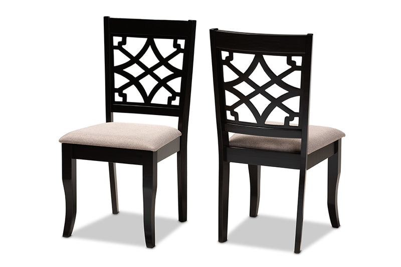 Meike Modern and Contemporary Sand Fabric Upholstered and Espresso Brown Finished Wood 2-Piece Dining Chair Set