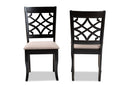 Meike Sand Fabric Upholstered and Espresso Brown 2Pc Dining Chair Set Baxton