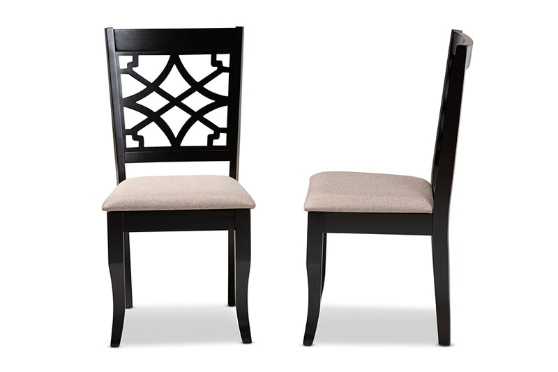 Meike Modern and Contemporary Sand Fabric Upholstered and Espresso Brown Finished Wood 2-Piece Dining Chair Set