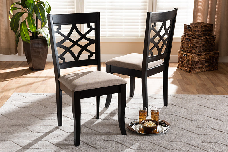 Meike Modern and Contemporary Sand Fabric Upholstered and Espresso Brown Finished Wood 2-Piece Dining Chair Set