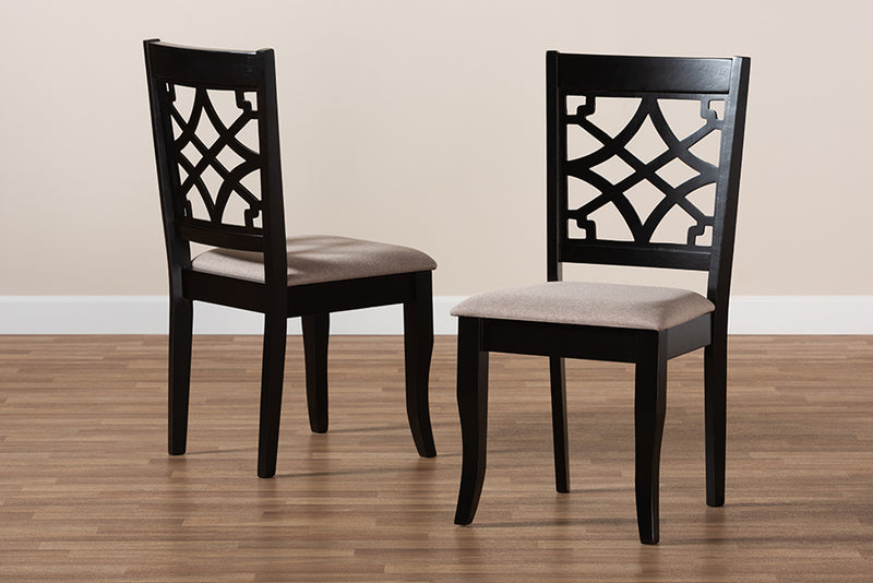 Meike Modern and Contemporary Sand Fabric Upholstered and Espresso Brown Finished Wood 2-Piece Dining Chair Set