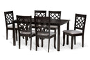 Meike Gray Fabric Upholstered and Dark Brown 7-Piece Dining Set Baxton