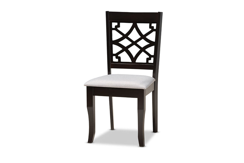 Meike Gray Fabric Upholstered and Dark Brown 7-Piece Dining Set Baxton