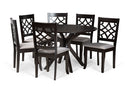Ryan Gray Fabric Upholstered and Dark Brown 7-Piece Dining Set Baxton