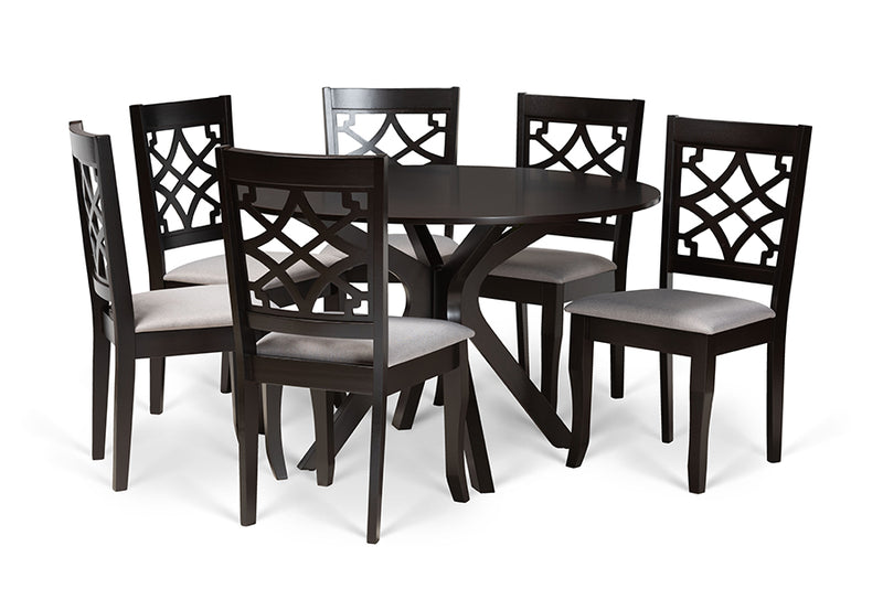 Ryan Modern and Contemporary Gray Fabric Upholstered and Dark Brown Finished Wood 7-Piece Dining Set