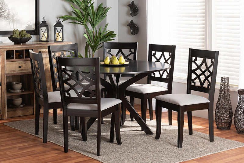 Ryan Modern and Contemporary Gray Fabric Upholstered and Dark Brown Finished Wood 7-Piece Dining Set