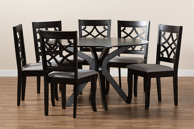 Ryan Modern and Contemporary Gray Fabric Upholstered and Dark Brown Finished Wood 7-Piece Dining Set