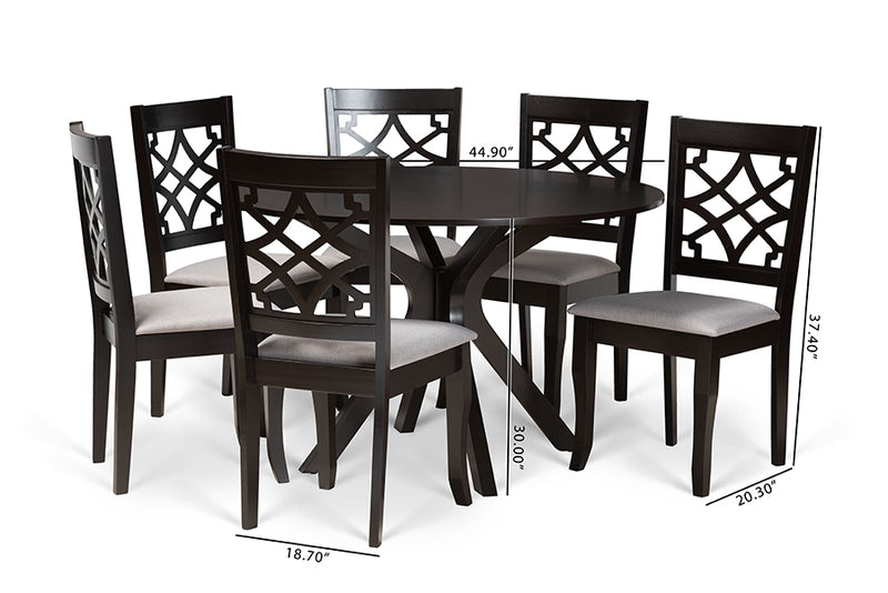 Ryan Modern and Contemporary Gray Fabric Upholstered and Dark Brown Finished Wood 7-Piece Dining Set