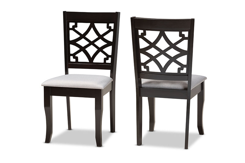 Meike Modern and Contemporary Gray Fabric Upholstered and Dark Brown Finished Wood 2-Piece Dining Chair Set