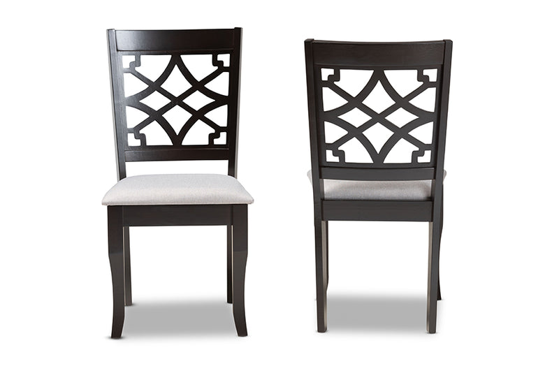 Meike Modern and Contemporary Gray Fabric Upholstered and Dark Brown Finished Wood 2-Piece Dining Chair Set