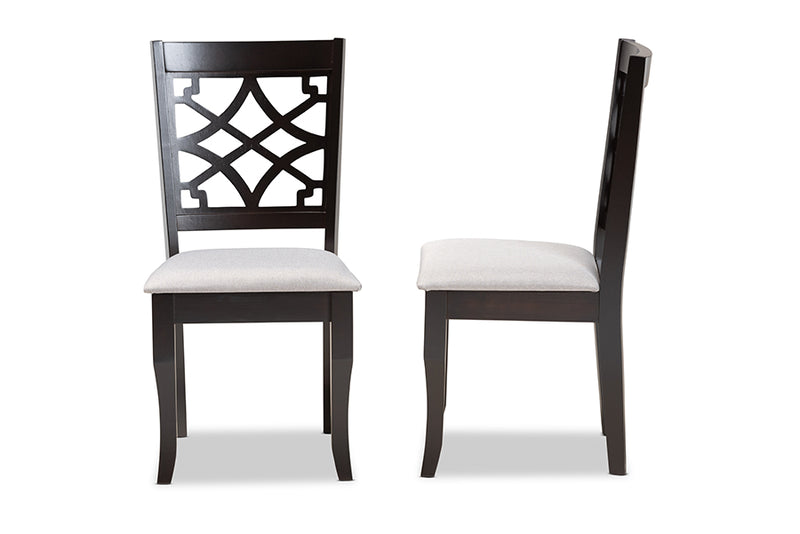 Meike Modern and Contemporary Gray Fabric Upholstered and Dark Brown Finished Wood 2-Piece Dining Chair Set