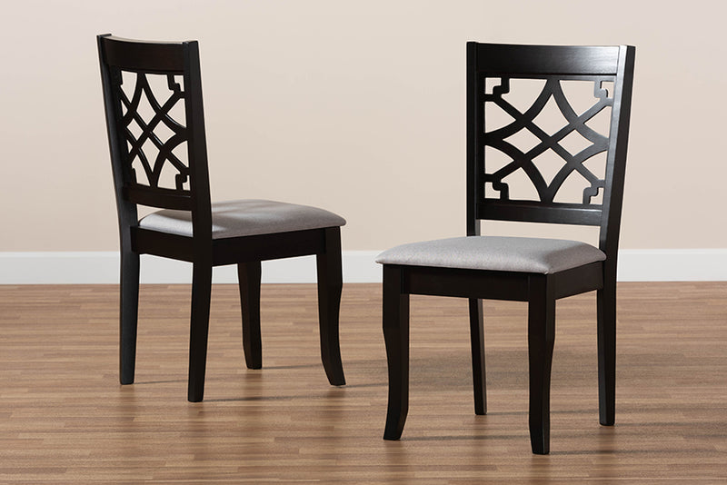 Meike Modern and Contemporary Gray Fabric Upholstered and Dark Brown Finished Wood 2-Piece Dining Chair Set