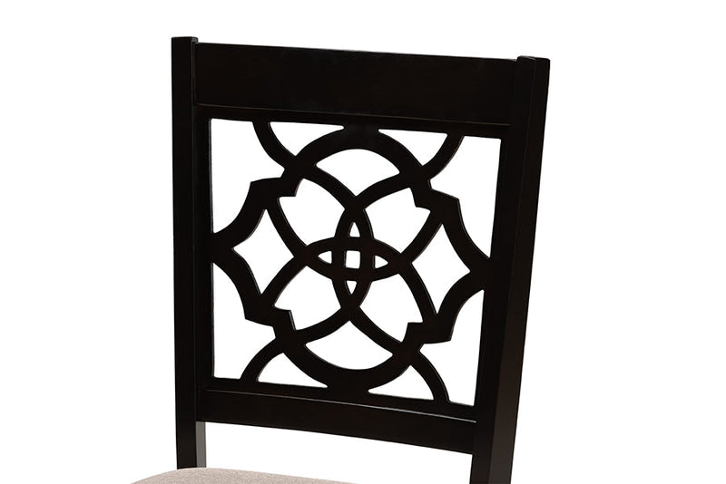 Papua Sand Fabric Upholstered and Dark Brown 7-Piece Dining Set Baxton