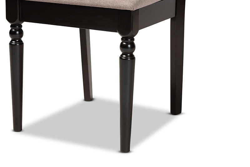 Papua Sand Fabric Upholstered and Dark Brown 7-Piece Dining Set Baxton