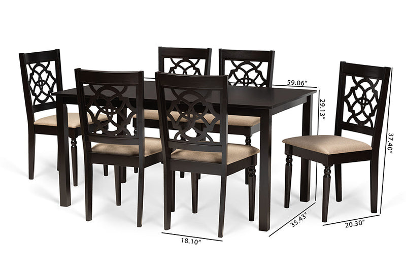 Papua Sand Fabric Upholstered and Dark Brown 7-Piece Dining Set Baxton