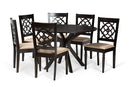 Milena Sand Fabric Upholstered and Dark Brown 7-Piece Dining Set Baxton