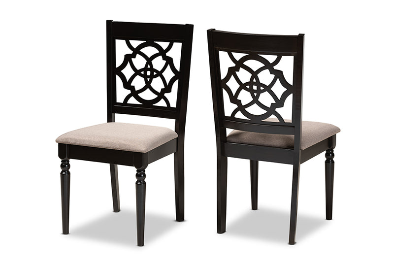 Papua Modern and Contemporary Sand Fabric Upholstered and Espresso Brown Finished Wood 2-Piece Dining Chair Set Set