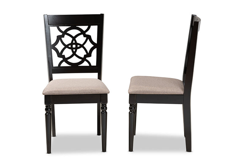 Papua Sand Fabric Upholstered and Espresso Brown 2Pc Dining Chair Set Baxton