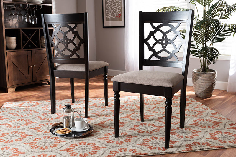 Papua Sand Fabric Upholstered and Espresso Brown 2Pc Dining Chair Set Baxton