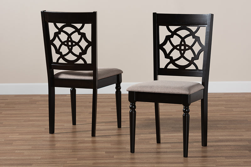 Papua Modern and Contemporary Sand Fabric Upholstered and Espresso Brown Finished Wood 2-Piece Dining Chair Set Set