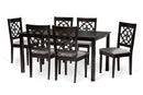 Papua Gray Fabric Upholstered and Dark Brown 7-Piece Dining Set Baxton