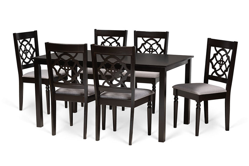 Papua Gray Fabric Upholstered and Dark Brown 7-Piece Dining Set Baxton