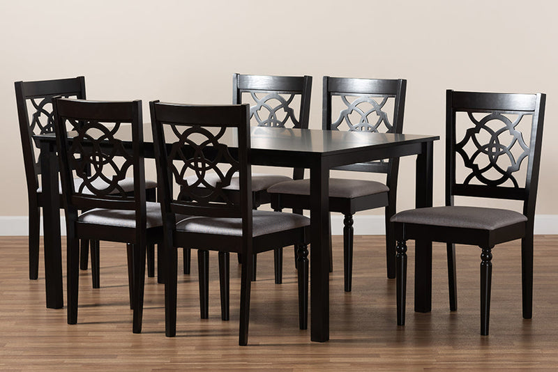 Papua Gray Fabric Upholstered and Dark Brown 7-Piece Dining Set Baxton