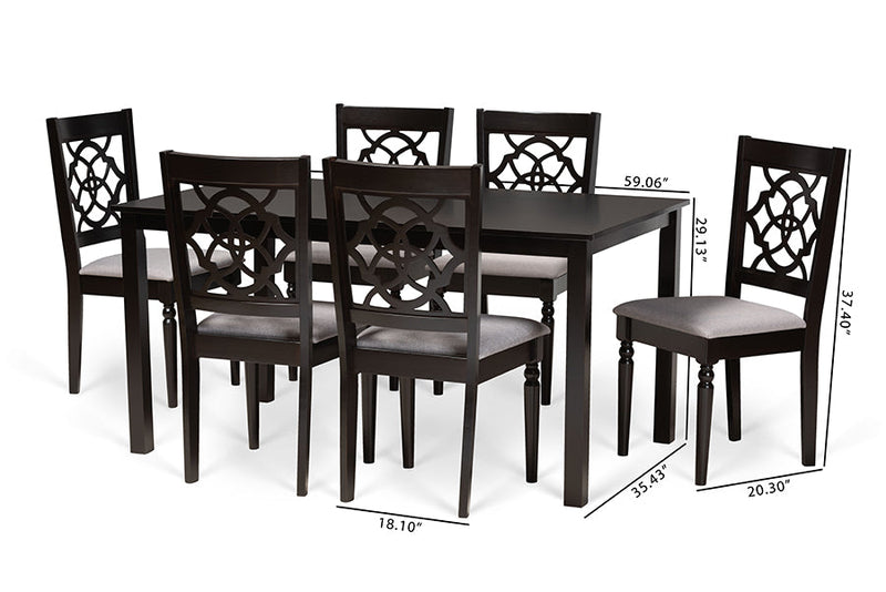 Papua Gray Fabric Upholstered and Dark Brown 7-Piece Dining Set Baxton