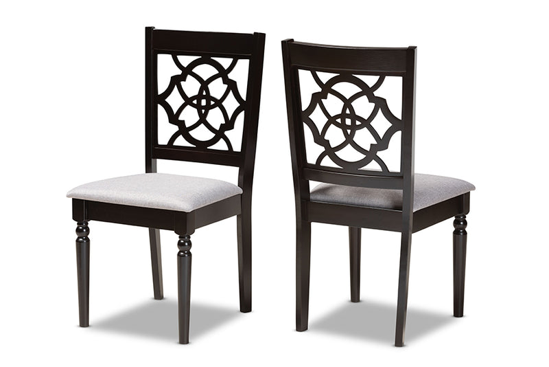 Papua Modern and Contemporary Gray Fabric Upholstered and Dark Brown Finished Wood 2-Piece Dining Chair Set