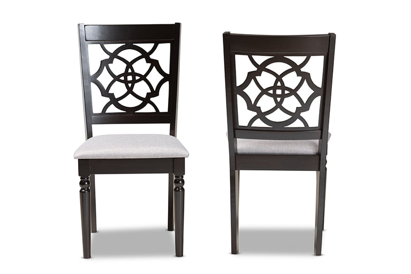 Papua Modern and Contemporary Gray Fabric Upholstered and Dark Brown Finished Wood 2-Piece Dining Chair Set