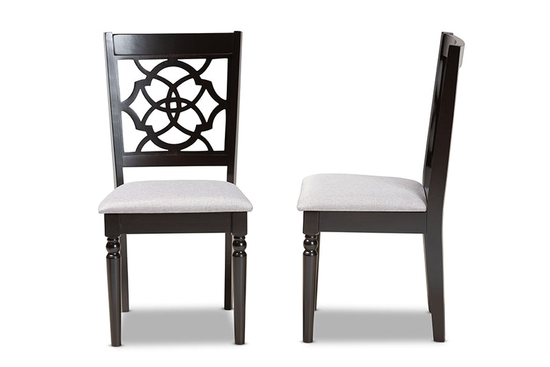 Papua Modern and Contemporary Gray Fabric Upholstered and Dark Brown Finished Wood 2-Piece Dining Chair Set