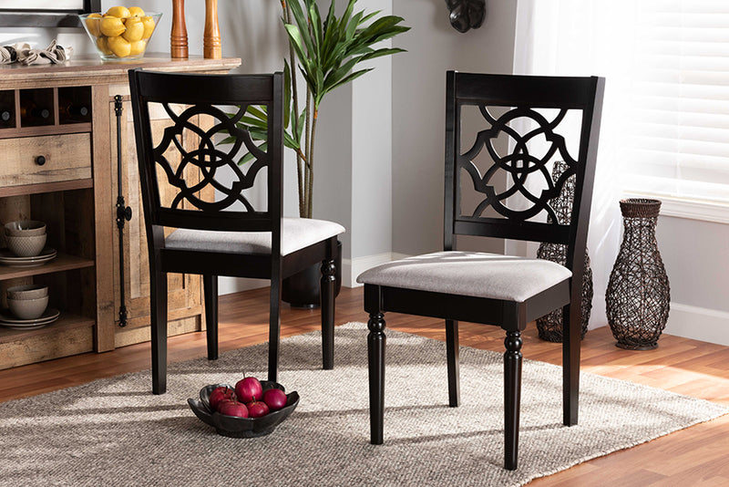 Papua Modern and Contemporary Gray Fabric Upholstered and Dark Brown Finished Wood 2-Piece Dining Chair Set