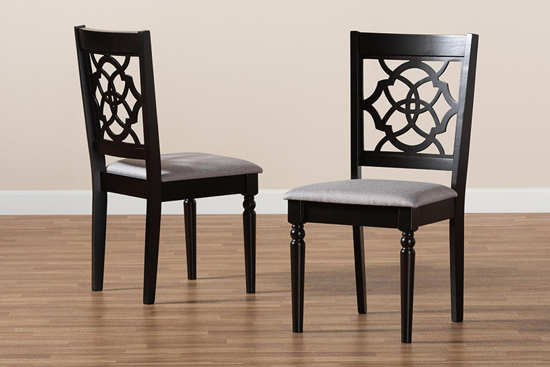 Papua Modern and Contemporary Gray Fabric Upholstered and Dark Brown Finished Wood 2-Piece Dining Chair Set