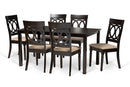 Felisa Sand Fabric Upholstered and Dark Brown 7-Piece Dining Set Baxton