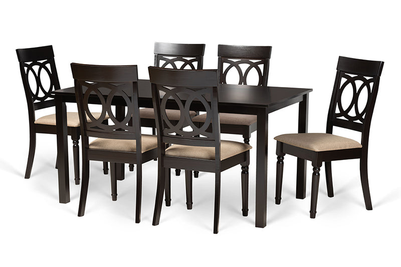 Felisa Modern and Contemporary Sand Fabric Upholstered and Dark Brown Finished Wood 7-Piece Dining Set