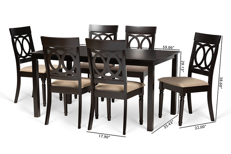 Felisa Modern and Contemporary Sand Fabric Upholstered and Dark Brown Finished Wood 7-Piece Dining Set