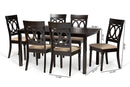 Felisa Sand Fabric Upholstered and Dark Brown 7-Piece Dining Set Baxton