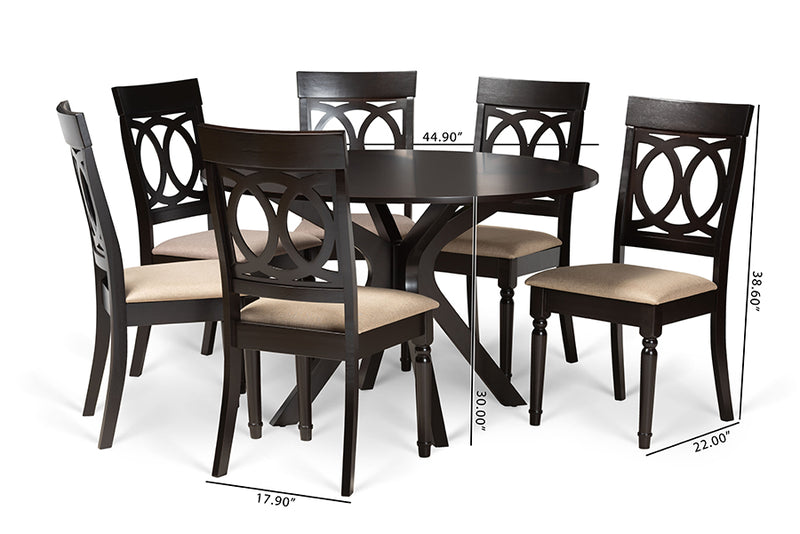 Sasa Modern and Contemporary Sand Fabric Upholstered and Dark Brown Finished Wood 7-Piece Dining Set