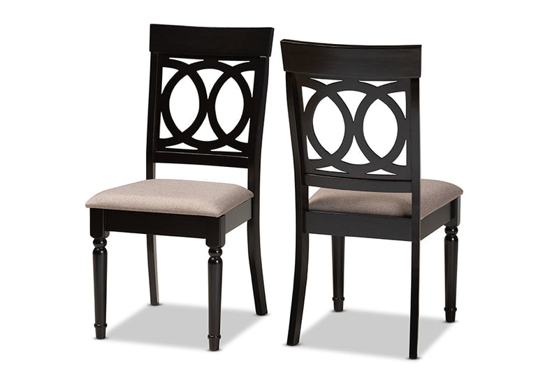 Felisa Sand Fabric Upholstered and Espresso Brown 2Pc Dining Chair Set Baxton