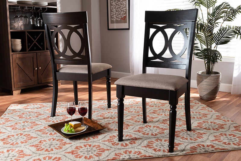 Felisa Sand Fabric Upholstered and Espresso Brown 2Pc Dining Chair Set Baxton