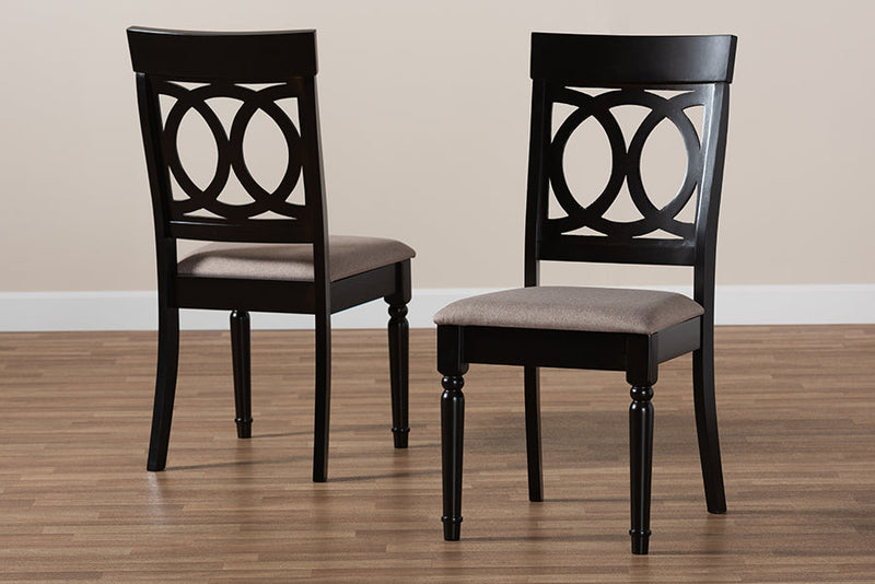 Felisa Sand Fabric Upholstered and Espresso Brown 2Pc Dining Chair Set Baxton