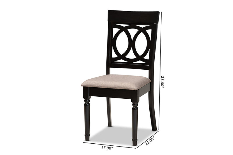 Felisa Sand Fabric Upholstered and Espresso Brown 2Pc Dining Chair Set Baxton