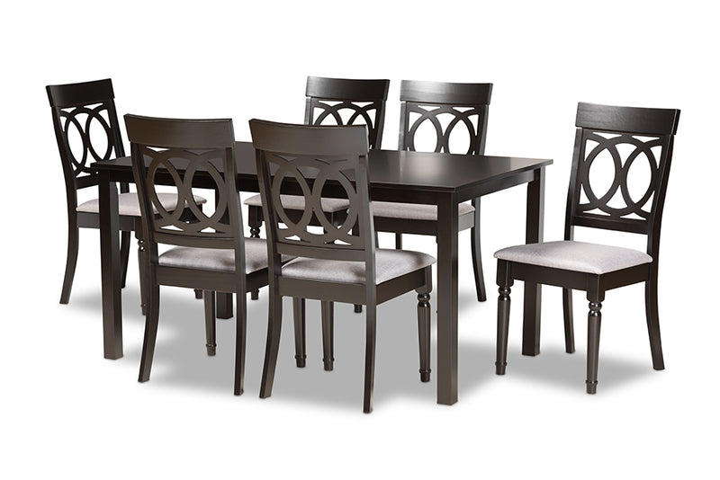 Felisa Modern and Contemporary Gray Fabric Upholstered and Dark Brown Finished Wood 7-Piece Dining Set