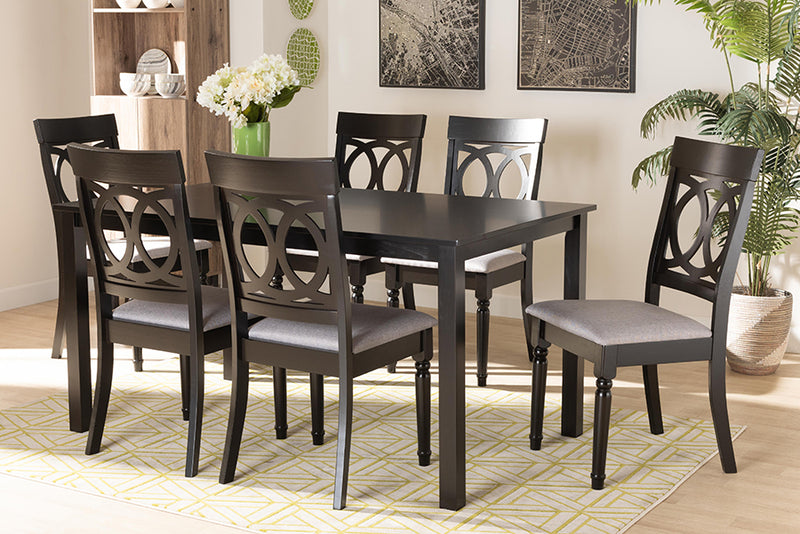 Felisa Modern and Contemporary Gray Fabric Upholstered and Dark Brown Finished Wood 7-Piece Dining Set