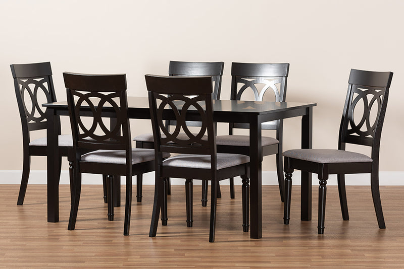 Felisa Modern and Contemporary Gray Fabric Upholstered and Dark Brown Finished Wood 7-Piece Dining Set