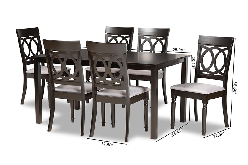 Felisa Modern and Contemporary Gray Fabric Upholstered and Dark Brown Finished Wood 7-Piece Dining Set